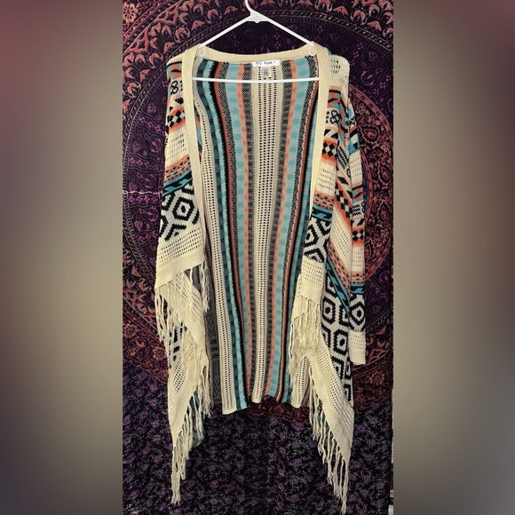 Say What? Colorful Shrug Sweater with Geometric Patterns - Picture 1 of 3